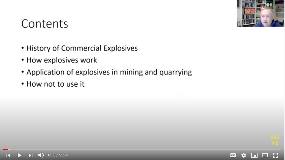 August 2020 Lecture – Commercial Blasting with Explosives